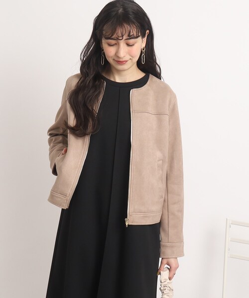 DRESKIP（ドレスキップ）の「◆【カジュアルからキレイめまで】もちもちノ－カラ－ブルゾン（ノーカラージャケット・レディース・チャコールグレー/ベージュ/ライトグレー・04/03/02）」の9枚目の写真