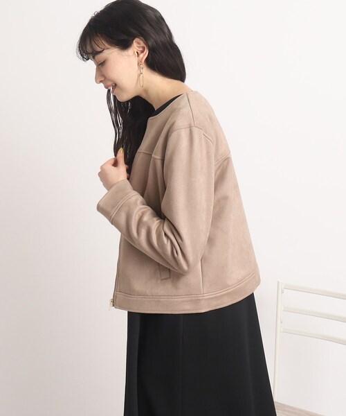 DRESKIP（ドレスキップ）の「◆【カジュアルからキレイめまで】もちもちノ－カラ－ブルゾン（ノーカラージャケット・レディース・チャコールグレー/ベージュ/ライトグレー・04/03/02）」の6枚目の写真