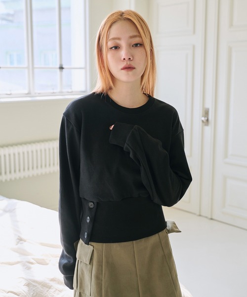 UNE MANSION(ユヌマンション)の「スリットボタンクロップドトレーナー(スウェット・レディース・ブラック/グレー/ピンク/ライトグレー・FREE)」の19枚目の写真