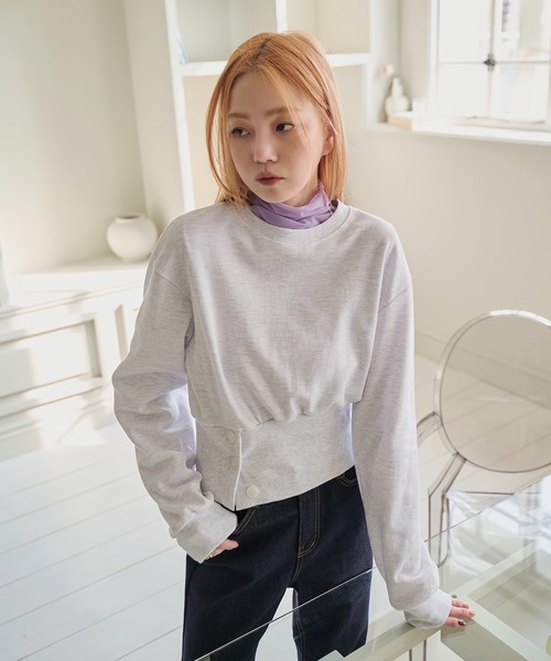 UNE MANSION(ユヌマンション)の「スリットボタンクロップドトレーナー(スウェット・レディース・ブラック/グレー/ピンク/ライトグレー・FREE)」の6枚目の写真