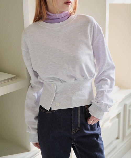 UNE MANSION(ユヌマンション)の「スリットボタンクロップドトレーナー(スウェット・レディース・ブラック/グレー/ピンク/ライトグレー・FREE)」の8枚目の写真