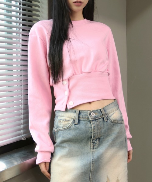 UNE MANSION(ユヌマンション)の「スリットボタンクロップドトレーナー(スウェット・レディース・ブラック/グレー/ピンク/ライトグレー・FREE)」の13枚目の写真