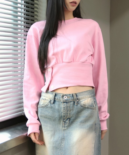 UNE MANSION(ユヌマンション)の「スリットボタンクロップドトレーナー(スウェット・レディース・ブラック/グレー/ピンク/ライトグレー・FREE)」の15枚目の写真