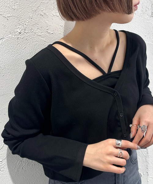 apres jour mignon（アプレジュールミニョン）の「カーデ+キャミセット【ZOZOTOWN限定アイテム】（カーディガン/ボレロ・レディース・アイボリー/レッド/ナチュラル/ブラック・フリー/X-LARGE）」の4枚目の写真