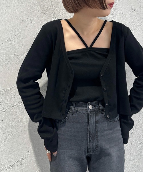 apres jour mignon（アプレジュールミニョン）の「カーデ+キャミセット【ZOZOTOWN限定アイテム】（カーディガン/ボレロ・レディース・アイボリー/レッド/ナチュラル/ブラック・フリー/X-LARGE）」の8枚目の写真