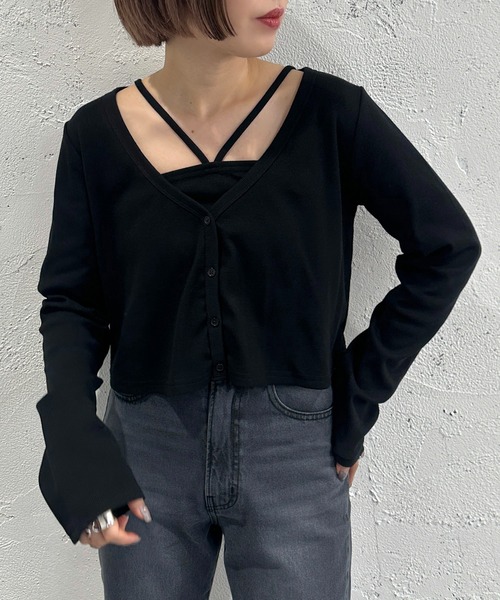 apres jour mignon（アプレジュールミニョン）の「カーデ+キャミセット【ZOZOTOWN限定アイテム】（カーディガン/ボレロ・レディース・アイボリー/レッド/ナチュラル/ブラック・フリー/X-LARGE）」の9枚目の写真