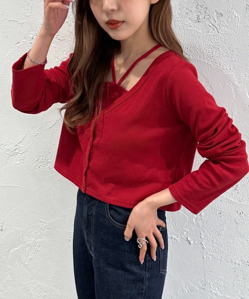 apres jour mignon（アプレジュールミニョン）の「カーデ+キャミセット【ZOZOTOWN限定アイテム】（カーディガン/ボレロ・レディース・アイボリー/レッド/ナチュラル/ブラック・フリー/X-LARGE）」の14枚目の写真