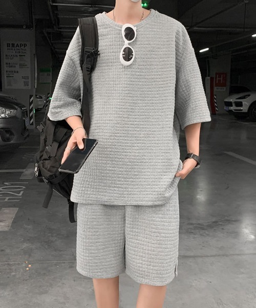 NEW GENTLEMAN（ニュージェントルマン）の「【2点SET】ワイメアワッフル　セットアップ Tシャツ＆ショートパンツセット（Tシャツ/カットソー・メンズ・ホワイト/ブラック/グレー・M/L/XL）」の10枚目の写真