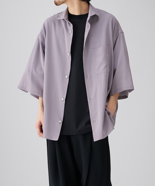 Lui's（ルイス）の「キュプラワイドショートスリーブシャツ (セットアップ対応）（シャツ/ブラウス・メンズ・ブラック/グリーン/バイオレット/ダークブラウン・FREE）」の10枚目の写真