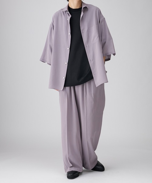 Lui's（ルイス）の「キュプラワイドショートスリーブシャツ (セットアップ対応）（シャツ/ブラウス・メンズ・ブラック/グリーン/バイオレット/ダークブラウン・FREE）」の15枚目の写真