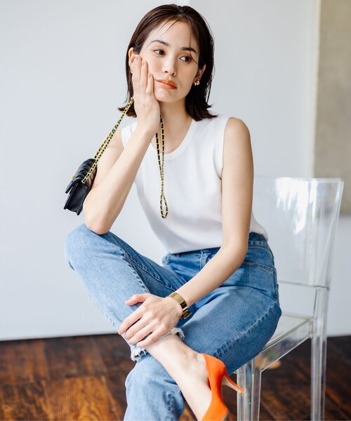 組曲(クミキョク)の「【洗える・アンサンブル対応】MINAノースリーブ ニット(ニット/セーター・レディース・オレンジ系/オールドローズ系/アイボリー系・S2)」の4枚目の写真