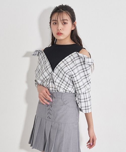 LOVETOXIC(ラブトキシック)の「レイヤード半袖シャツ(シャツ/ブラウス・キッズ・ベージュ/ブラック/オフホワイト・S/SS/L/M)」の5枚目の写真