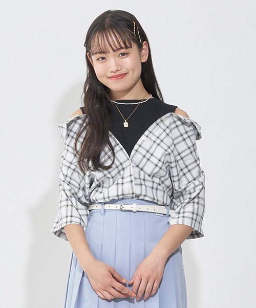 LOVETOXIC(ラブトキシック)の「レイヤード半袖シャツ(シャツ/ブラウス・キッズ・ベージュ/ブラック/オフホワイト・S/SS/L/M)」の4枚目の写真