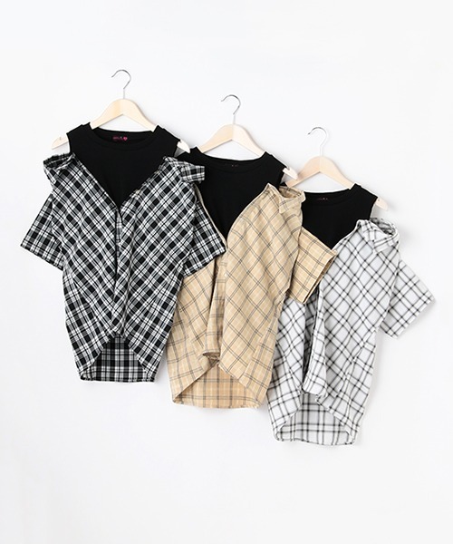 LOVETOXIC(ラブトキシック)の「レイヤード半袖シャツ(シャツ/ブラウス・キッズ・ベージュ/ブラック/オフホワイト・S/SS/L/M)」の12枚目の写真