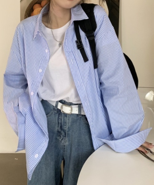 SHEENA（シーナ）の「ストライプルーズシャツ（シャツ/ブラウス・レディース・ピンク/グリーン/ブルー・M）」の3枚目の写真