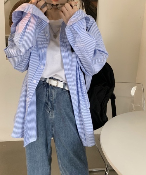SHEENA（シーナ）の「ストライプルーズシャツ（シャツ/ブラウス・レディース・ピンク/グリーン/ブルー・M）」の7枚目の写真