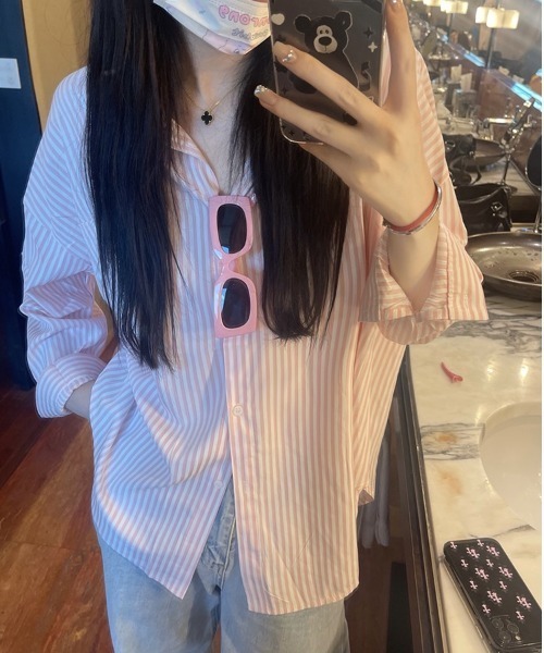 SHEENA（シーナ）の「ストライプルーズシャツ（シャツ/ブラウス・レディース・ピンク/グリーン/ブルー・M）」の10枚目の写真