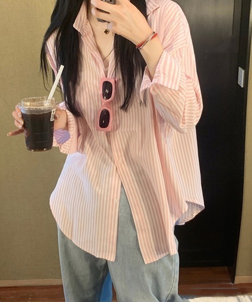 SHEENA（シーナ）の「ストライプルーズシャツ（シャツ/ブラウス・レディース・ピンク/グリーン/ブルー・M）」の11枚目の写真