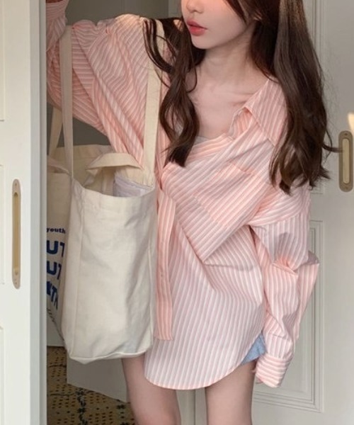 SHEENA（シーナ）の「ストライプルーズシャツ（シャツ/ブラウス・レディース・ピンク/グリーン/ブルー・M）」の12枚目の写真