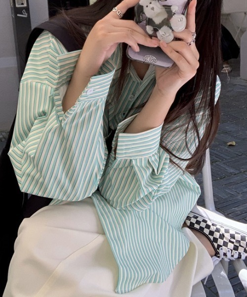 SHEENA（シーナ）の「ストライプルーズシャツ（シャツ/ブラウス・レディース・ピンク/グリーン/ブルー・M）」の14枚目の写真