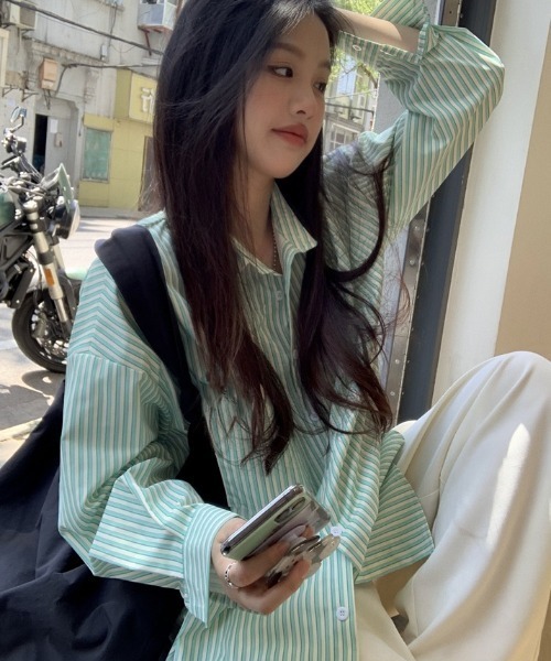 SHEENA（シーナ）の「ストライプルーズシャツ（シャツ/ブラウス・レディース・ピンク/グリーン/ブルー・M）」の15枚目の写真