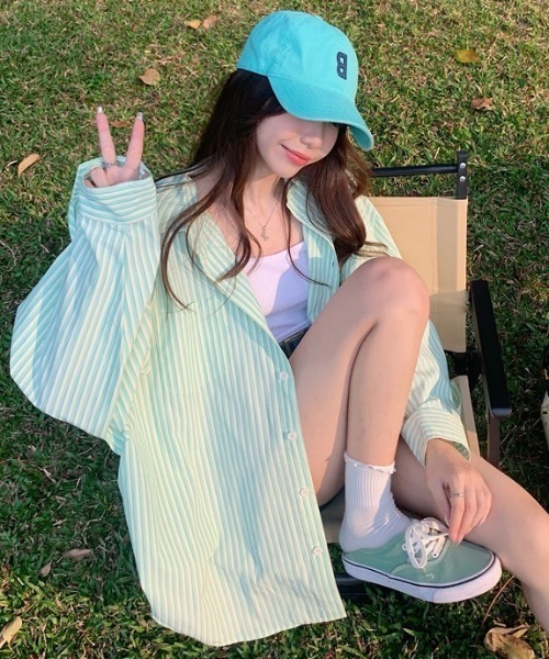 SHEENA（シーナ）の「ストライプルーズシャツ（シャツ/ブラウス・レディース・ピンク/グリーン/ブルー・M）」の22枚目の写真