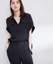 ROPE' | 【撥水加工】【洗える】とろみドライタッチバンドカラーフレンチスリーブブラウス/セットアップ対応(シャツ/ブラウス)