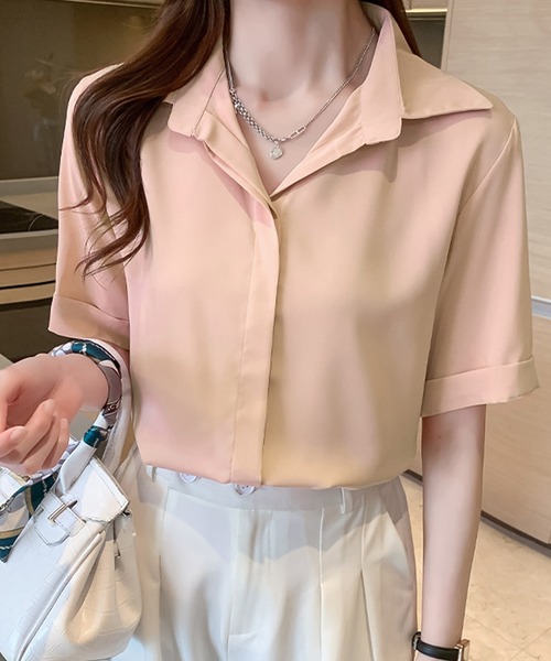 Dewlily(デューリリー)の「半袖ゆったりブラウス(シャツ/ブラウス・レディース・ブラック/ブルー/ベージュ/ホワイト/ピンク・XL/M/L)」の7枚目の写真