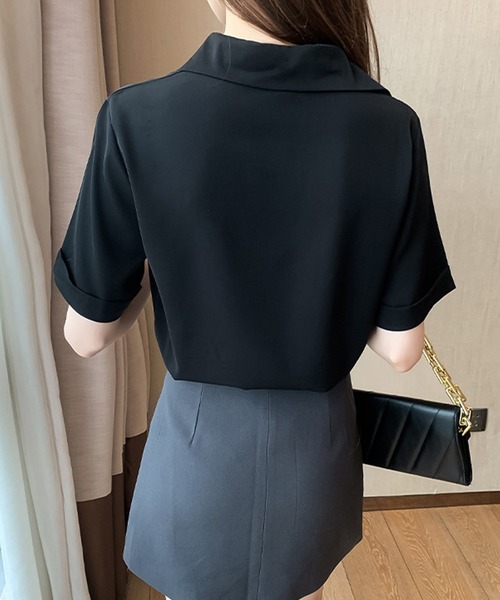 Dewlily(デューリリー)の「半袖ゆったりブラウス(シャツ/ブラウス・レディース・ブラック/ブルー/ベージュ/ホワイト/ピンク・XL/M/L)」の14枚目の写真