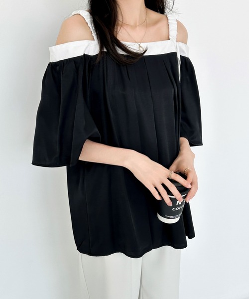 ECLIN（エクラン）の「バイカラーフレアスリーブオフショルブラウス（シャツ/ブラウス・レディース・ベージュ/ホワイト/ブラック・M/L）」の12枚目の写真