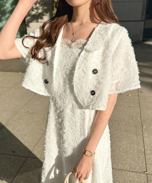 apres jour（アプレジュール）の「【セットアップ可能】ふわふわジャガードショートジャケット【ZOZOTOWN限定アイテム】（テーラードジャケット・レディース・ネイビー/ライトピンク/オフホワイト・X-LARGE/フリー）」の5枚目の写真