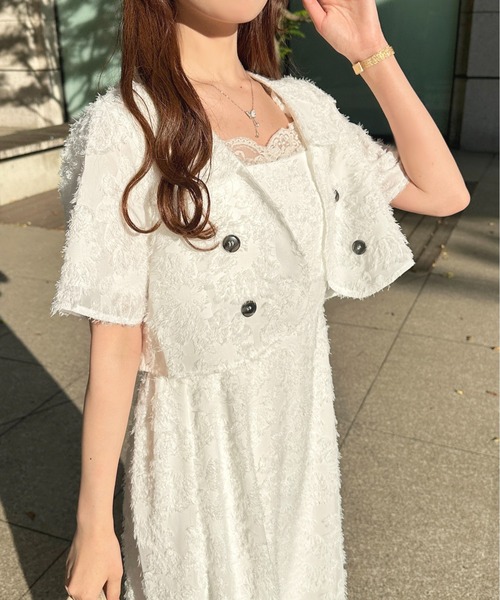 apres jour（アプレジュール）の「【セットアップ可能】ふわふわジャガードショートジャケット【ZOZOTOWN限定アイテム】（テーラードジャケット・レディース・ネイビー/ライトピンク/オフホワイト・X-LARGE/フリー）」の6枚目の写真