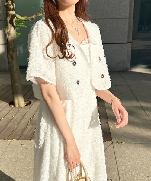 apres jour（アプレジュール）の「【セットアップ可能】ふわふわジャガードショートジャケット【ZOZOTOWN限定アイテム】（テーラードジャケット・レディース・ネイビー/ライトピンク/オフホワイト・X-LARGE/フリー）」の7枚目の写真