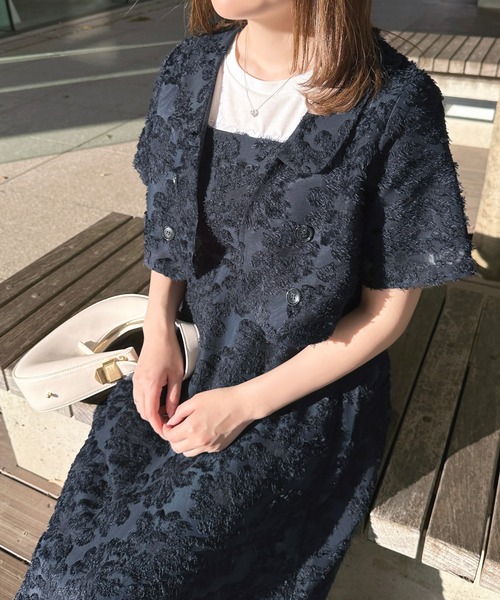 apres jour（アプレジュール）の「【セットアップ可能】ふわふわジャガードショートジャケット【ZOZOTOWN限定アイテム】（テーラードジャケット・レディース・ネイビー/ライトピンク/オフホワイト・X-LARGE/フリー）」の12枚目の写真