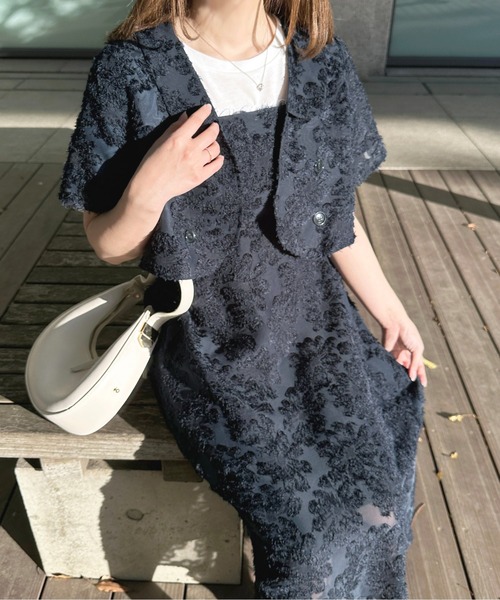 apres jour（アプレジュール）の「【セットアップ可能】ふわふわジャガードショートジャケット【ZOZOTOWN限定アイテム】（テーラードジャケット・レディース・ネイビー/ライトピンク/オフホワイト・X-LARGE/フリー）」の13枚目の写真