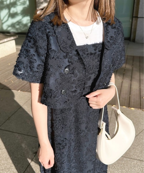 apres jour（アプレジュール）の「【セットアップ可能】ふわふわジャガードショートジャケット【ZOZOTOWN限定アイテム】（テーラードジャケット・レディース・ネイビー/ライトピンク/オフホワイト・X-LARGE/フリー）」の14枚目の写真