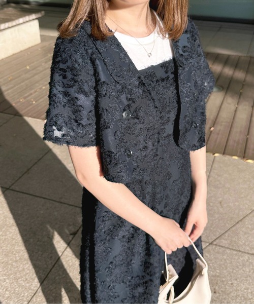 apres jour（アプレジュール）の「【セットアップ可能】ふわふわジャガードショートジャケット【ZOZOTOWN限定アイテム】（テーラードジャケット・レディース・ネイビー/ライトピンク/オフホワイト・X-LARGE/フリー）」の15枚目の写真