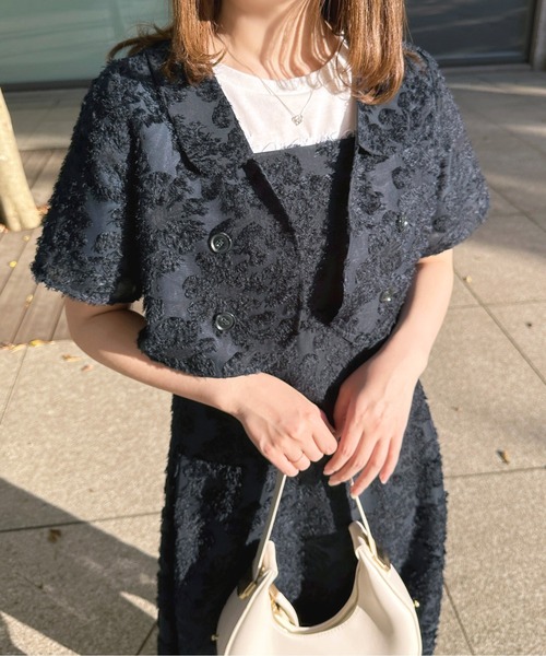 apres jour（アプレジュール）の「【セットアップ可能】ふわふわジャガードショートジャケット【ZOZOTOWN限定アイテム】（テーラードジャケット・レディース・ネイビー/ライトピンク/オフホワイト・X-LARGE/フリー）」の16枚目の写真