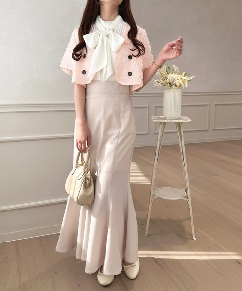 apres jour（アプレジュール）の「【セットアップ可能】ふわふわジャガードショートジャケット【ZOZOTOWN限定アイテム】（テーラードジャケット・レディース・ネイビー/ライトピンク/オフホワイト・X-LARGE/フリー）」の4枚目の写真