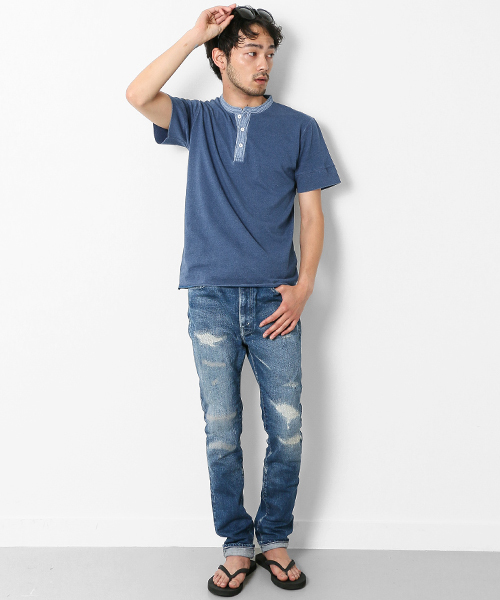 URBAN RESEARCH Sonny Label（アーバンリサーチサニーレーベル）の「Sonny Label ヘンリーネックTシャツ（Tシャツ/カットソー・メンズ・ブルー系その他/ホワイト/インディゴブルー・LARGE/MEDIUM）」の7枚目の写真