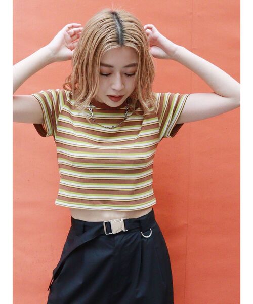 MURUA（ムルーア）の「マルチボーダーTシャツ（Tシャツ/カットソー・レディース・ネイビー/マスタード・FREE）」の17枚目の写真