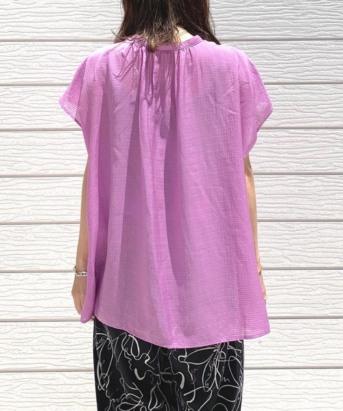 Q(キュー)の「シアーボーダースキッパーシャツ(シャツ/ブラウス・レディース・オリーブ系/ピンク系・MEDIUM)」の12枚目の写真