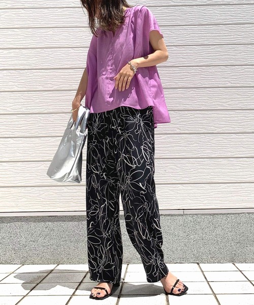 Q(キュー)の「シアーボーダースキッパーシャツ(シャツ/ブラウス・レディース・オリーブ系/ピンク系・MEDIUM)」の7枚目の写真