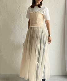 She's Closet（シーズクローゼット）の「メッシュチュールボリュームフレアロングベアトップビスチェワンピース（ワンピース）」