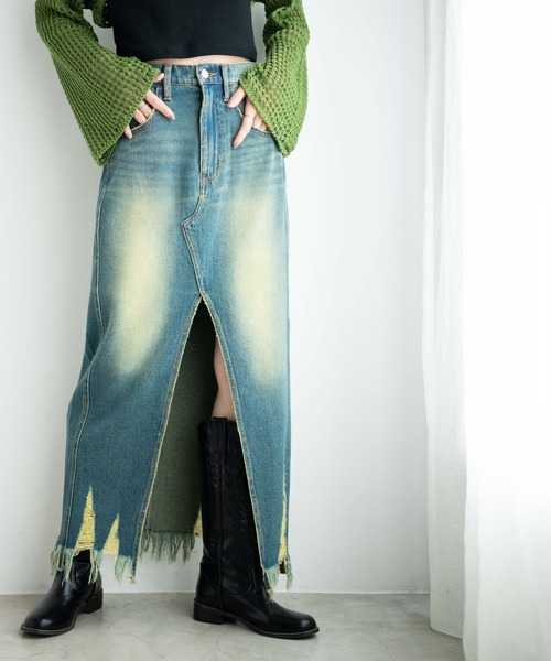 WEGO（ウィゴー）の「WEGO/ヴィンテージウォッシュスリットロングスカート（デニムスカート・レディース・ブラック系その他/コバルトブルー・FREE）」の14枚目の写真