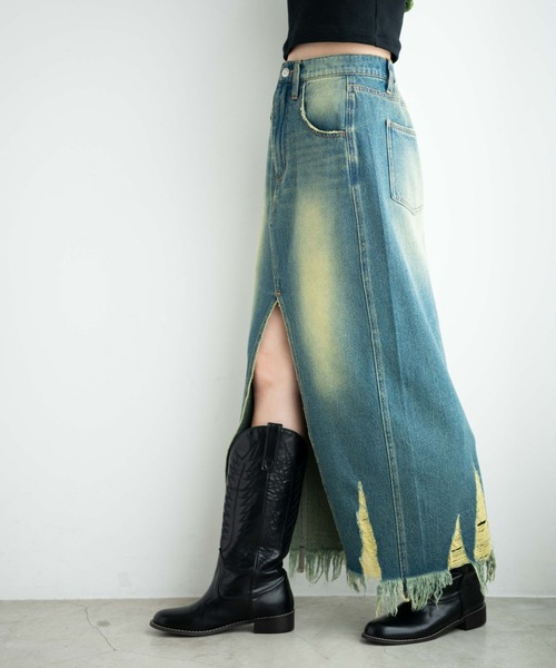 WEGO（ウィゴー）の「WEGO/ヴィンテージウォッシュスリットロングスカート（デニムスカート・レディース・ブラック系その他/コバルトブルー・FREE）」の15枚目の写真