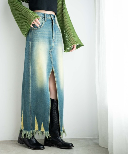 WEGO（ウィゴー）の「WEGO/ヴィンテージウォッシュスリットロングスカート（デニムスカート・レディース・ブラック系その他/コバルトブルー・FREE）」の16枚目の写真