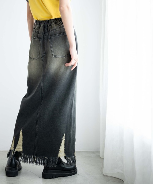 WEGO（ウィゴー）の「WEGO/ヴィンテージウォッシュスリットロングスカート（デニムスカート・レディース・ブラック系その他/コバルトブルー・FREE）」の11枚目の写真