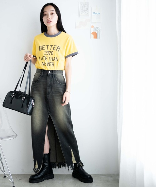 WEGO（ウィゴー）の「WEGO/ヴィンテージウォッシュスリットロングスカート（デニムスカート・レディース・ブラック系その他/コバルトブルー・FREE）」の3枚目の写真