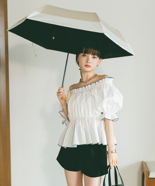バイカラーバンブー折り畳み日傘/晴雨兼用/完全遮光/UVカット